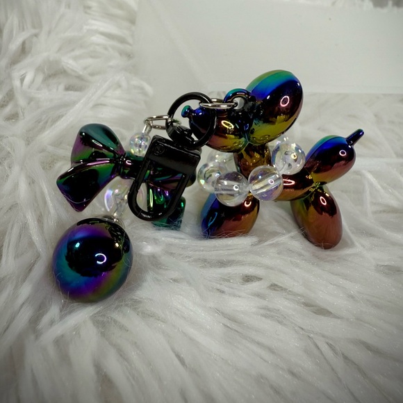 Balloon Dog Black Iridescent with Bow Bag Charm/ Keychain - Picture 2 of 4